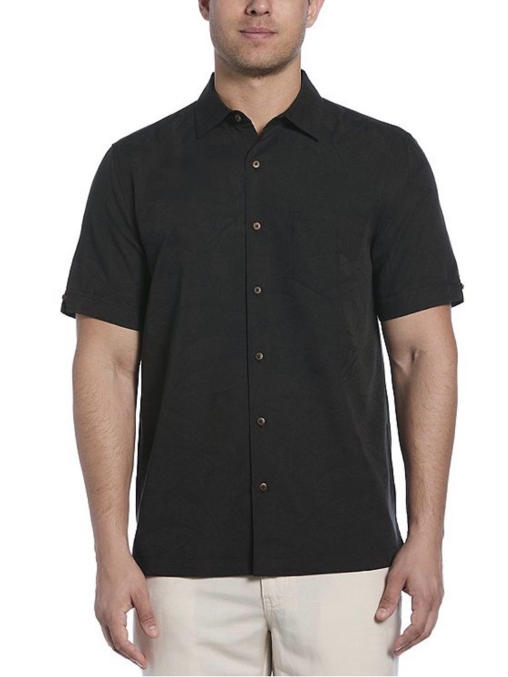 Cubavera Men's Tropical Tonal Pocketed Short Sleeve Woven Shirt Black Size 2XL